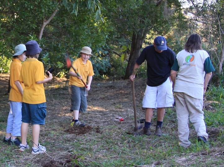 School children planting at the sportsfield